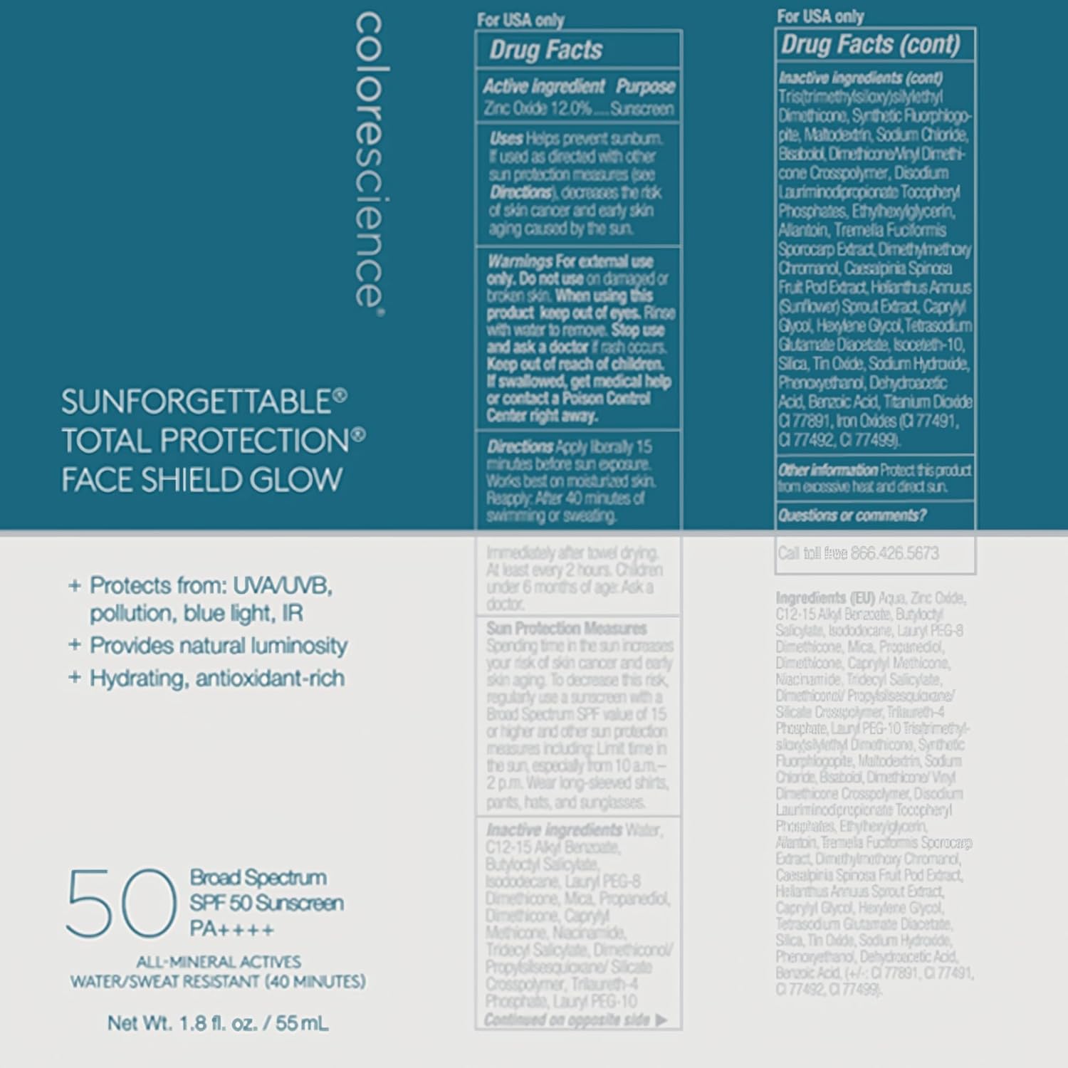 Colorescience Sunforgettable Total Protection Face Shield SPF 50 Tinted Sunscreen - Glow, 1.8 fl. oz.