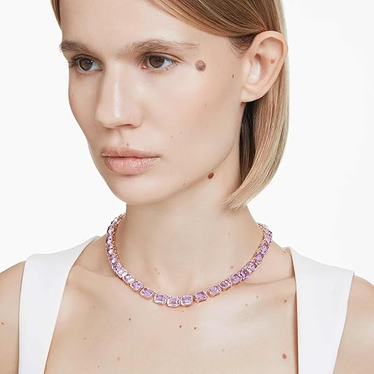 Swarovski Millenia Octagon Cut Tennis Necklace, Purple Gold-Plated (5705754)