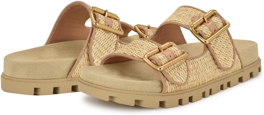 Nine West Women's Timma Double Strap Slip-On Casual Sandals - Light Natural, Size 9.5
