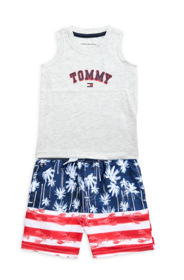 Tommy Hilfiger Baby Boy's 2-Piece Logo Tank Top & Print Drawstring Shorts Set - Gray Multicolor, 24 Months
