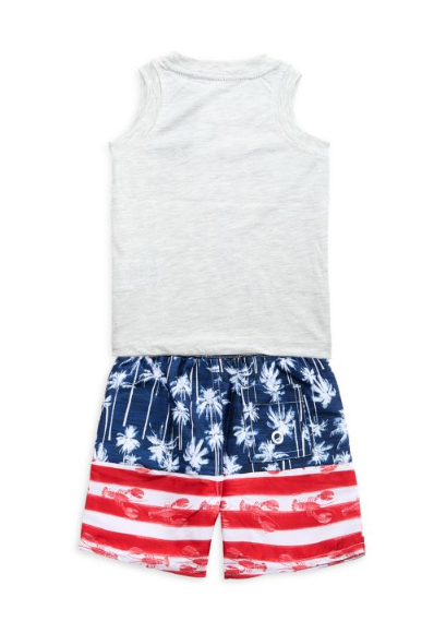 Tommy Hilfiger Baby Boy's 2-Piece Logo Tank Top & Print Drawstring Shorts Set - Gray Multicolor, 24 Months