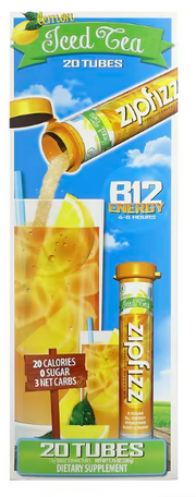 Zipfizz Iced Tea Healthy Energy Drink Mix with Vitamin B12 - Lemon Iced Tea, 20 Tubes