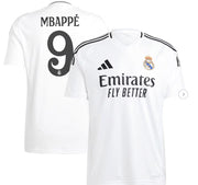 adidas Mbappe #9 Real Madrid 2024/25 Home Jersey, White, Size Large