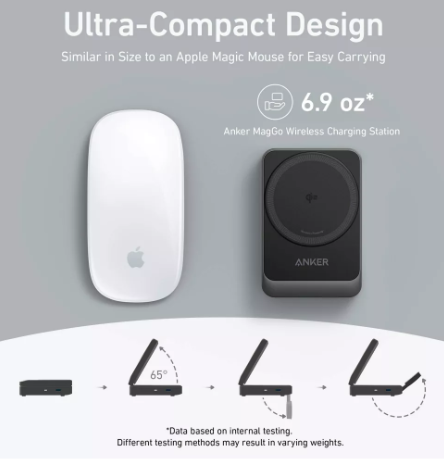 Anker MagGo 3-in-1 Charging Station, MagSafe-Compatible Wireless Foldable Stand - Black