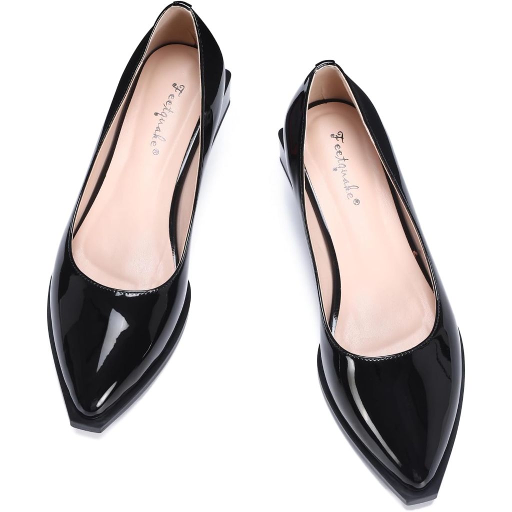 Womens Dressy Flats, Pointed Toe Chunky Heel Pumps with Arch Support, Comfortable Dress Shoes for Women