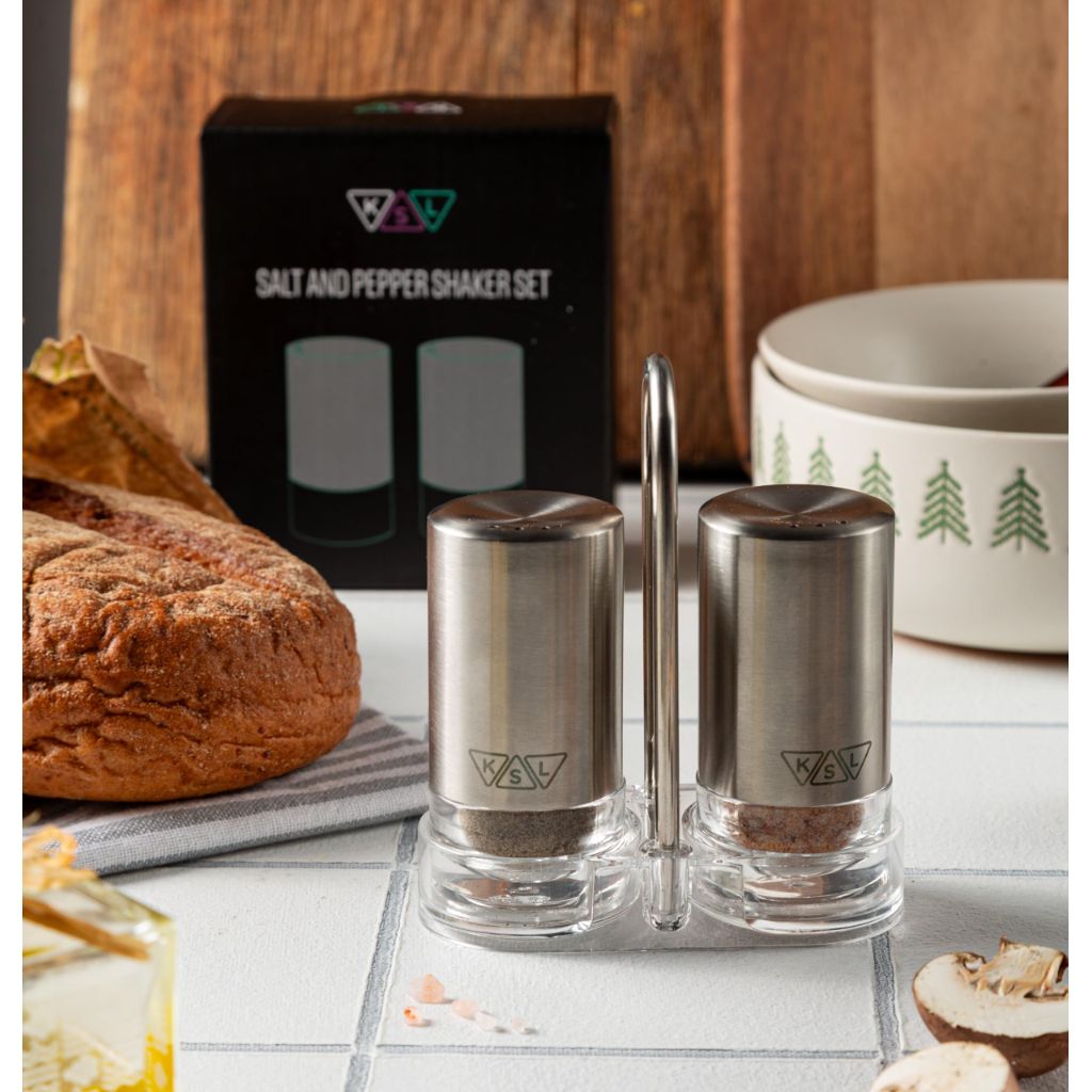 KSL Original Glass Salt and Pepper Shakers Set - Stainless Steel Salt Shaker and Pepper Shaker - Salt and Pepper Shaker Set for Salts and Pepper