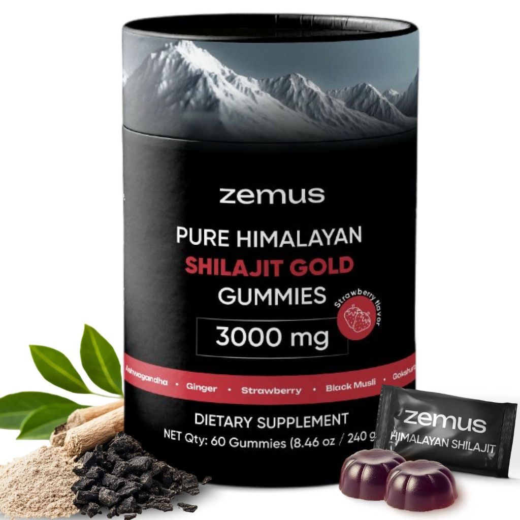 Zemus Himalayan Pure Shilajit Gummies | (60 Count / 8.46 oz, Strawberry)