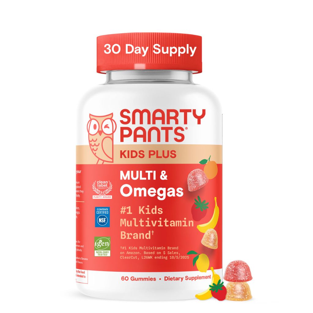 SmartyPants Kids Multivitamin Gummies with Omega 3 DHA/EPA, Three Fruit Flavors, 60 Gummies (30 Day Supply)