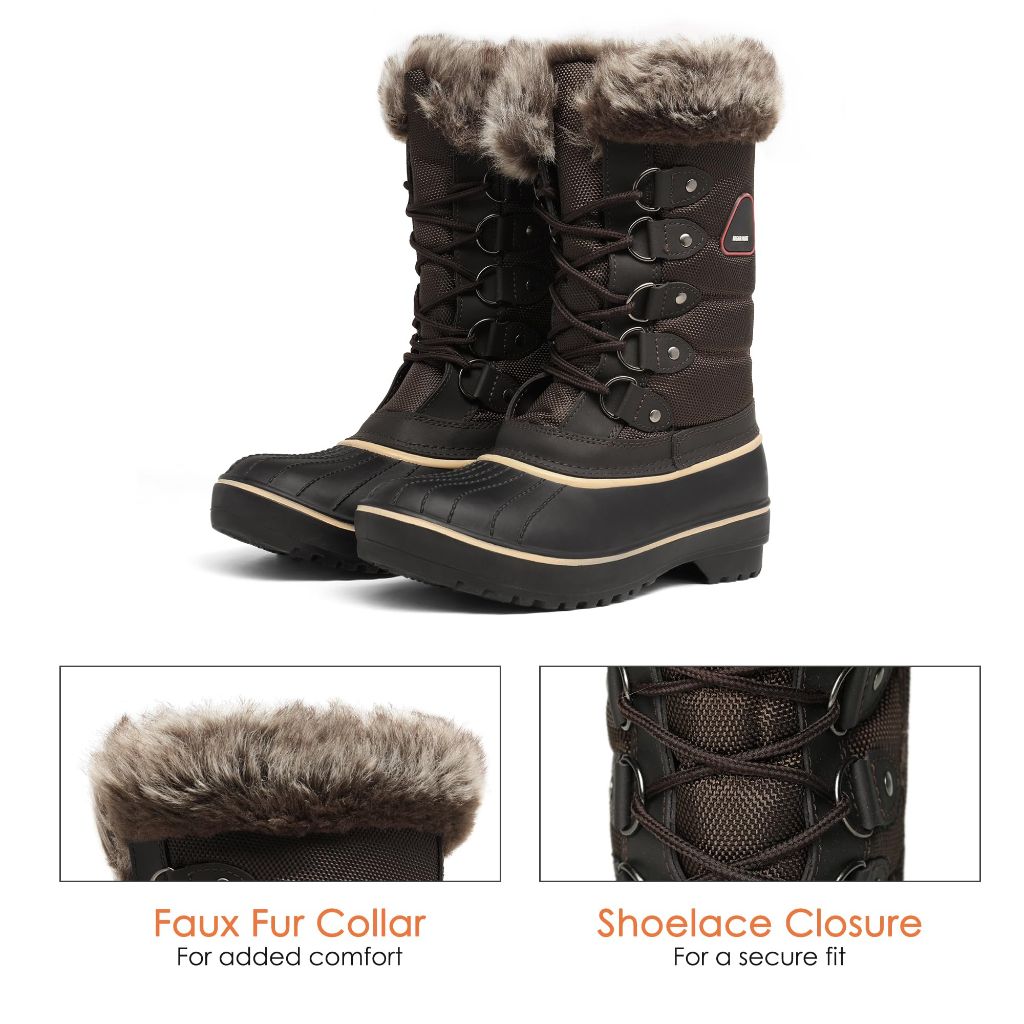DREAM PAIRS Women's Snow Boots, Brown - Size 10