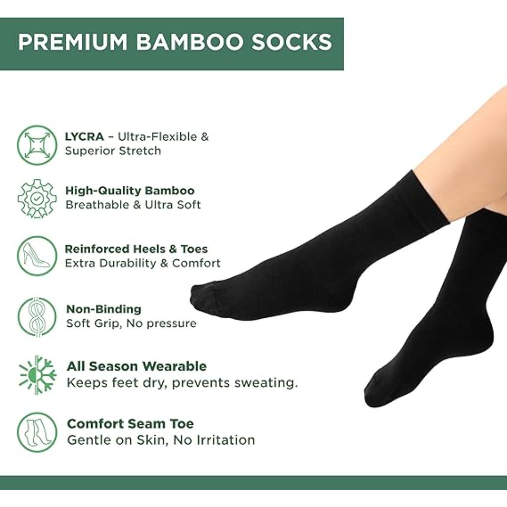 Belinoplus Women's Bamboo Dress Socks - Crew Socks - 4 Pairs (US, 6-9, Black)