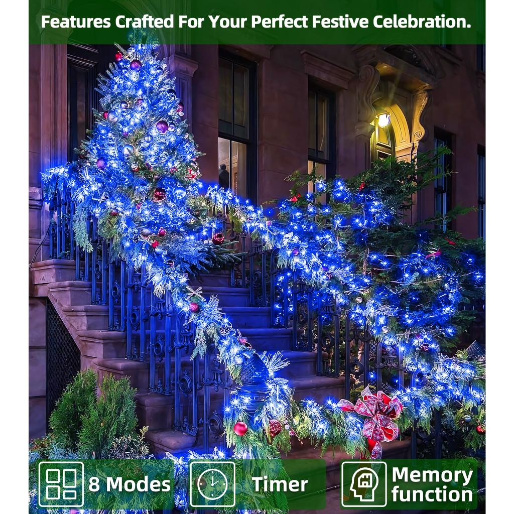 QUHUATU Indoor/Outdoor LED Holiday String Lights, 1500 LED Lights, 492ft (Blue)