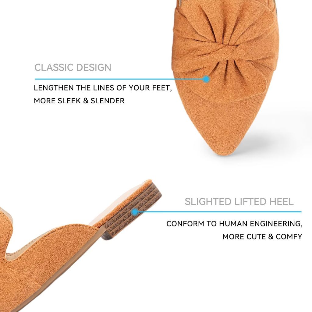MUSSHOE Suede Bowknot Mules for Women, Tan Suede - size 8.5