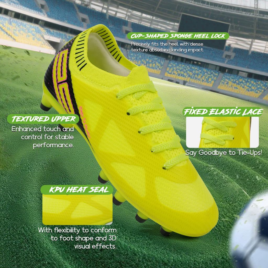 Brooman Kids Firm Cleats with Socks, Lime - size 13