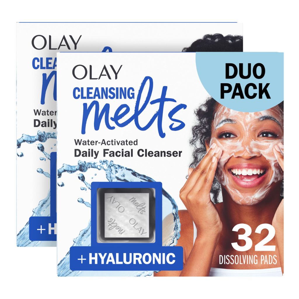 Olay Face Wash, Hyaluronic Acid Cleansing Melts, Fragrance-Free,  64ct (2 Pack x 32ct)