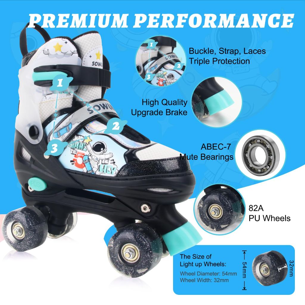 SZ L, Sowume Adjustable Roller Skates for Boys and Kids, All 8 Wheels of Boy's Skates Shine