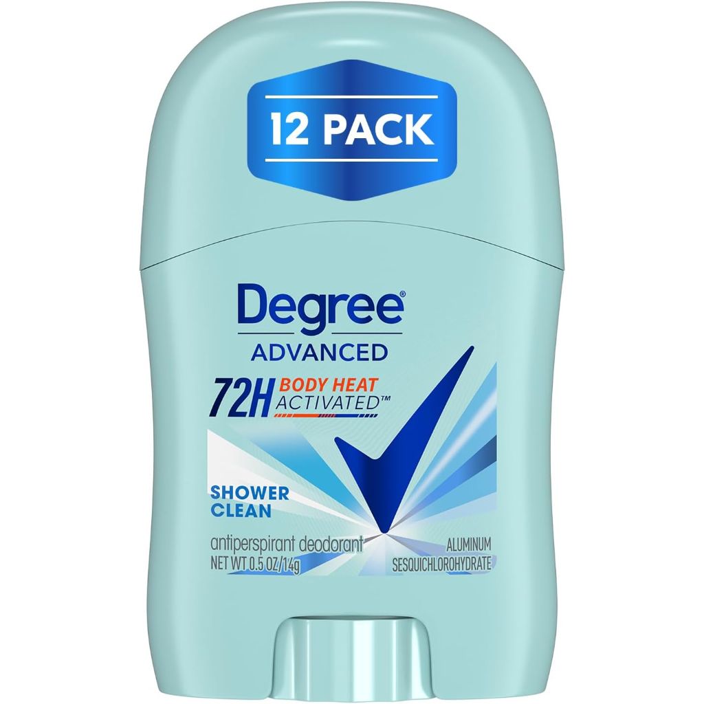 Degree Advanced Antiperspirant Deodorant, Shower Clean 12-Pack – Travel Deodorant for Women, 72H Protection, 0.5 Oz Ea