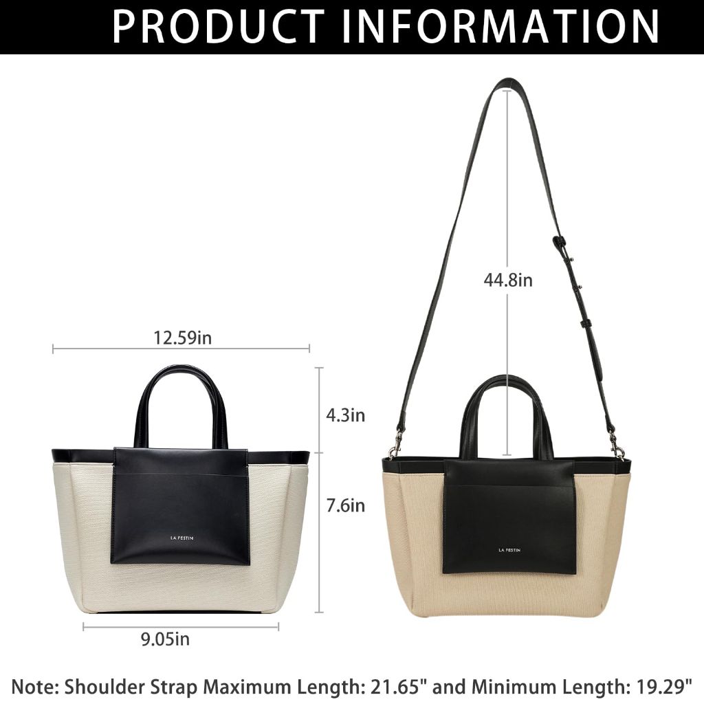 LA FESTIN Genuine Leather Medium Crossbody Handbag, Cream/Black