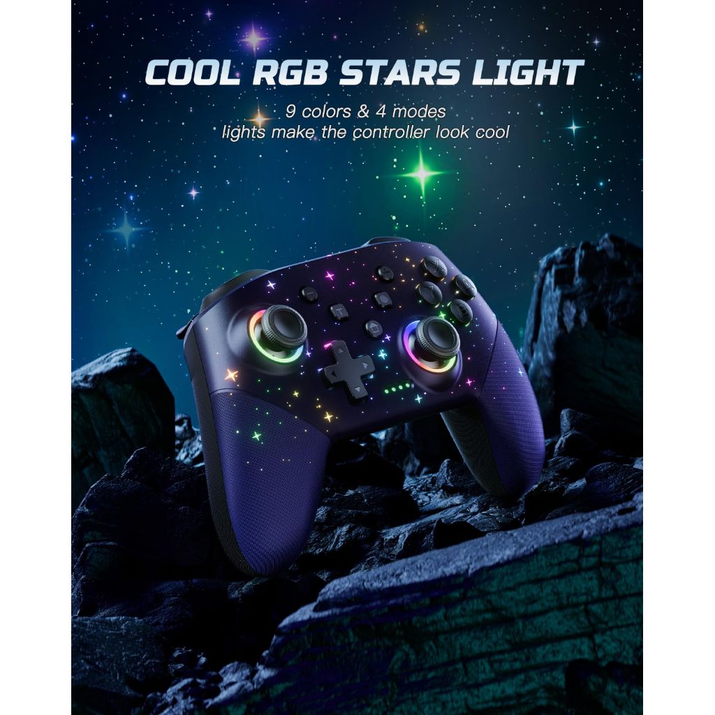 VOYEE Switch Controller, LED Star Wireless Pro Controller, Blue Star Sky