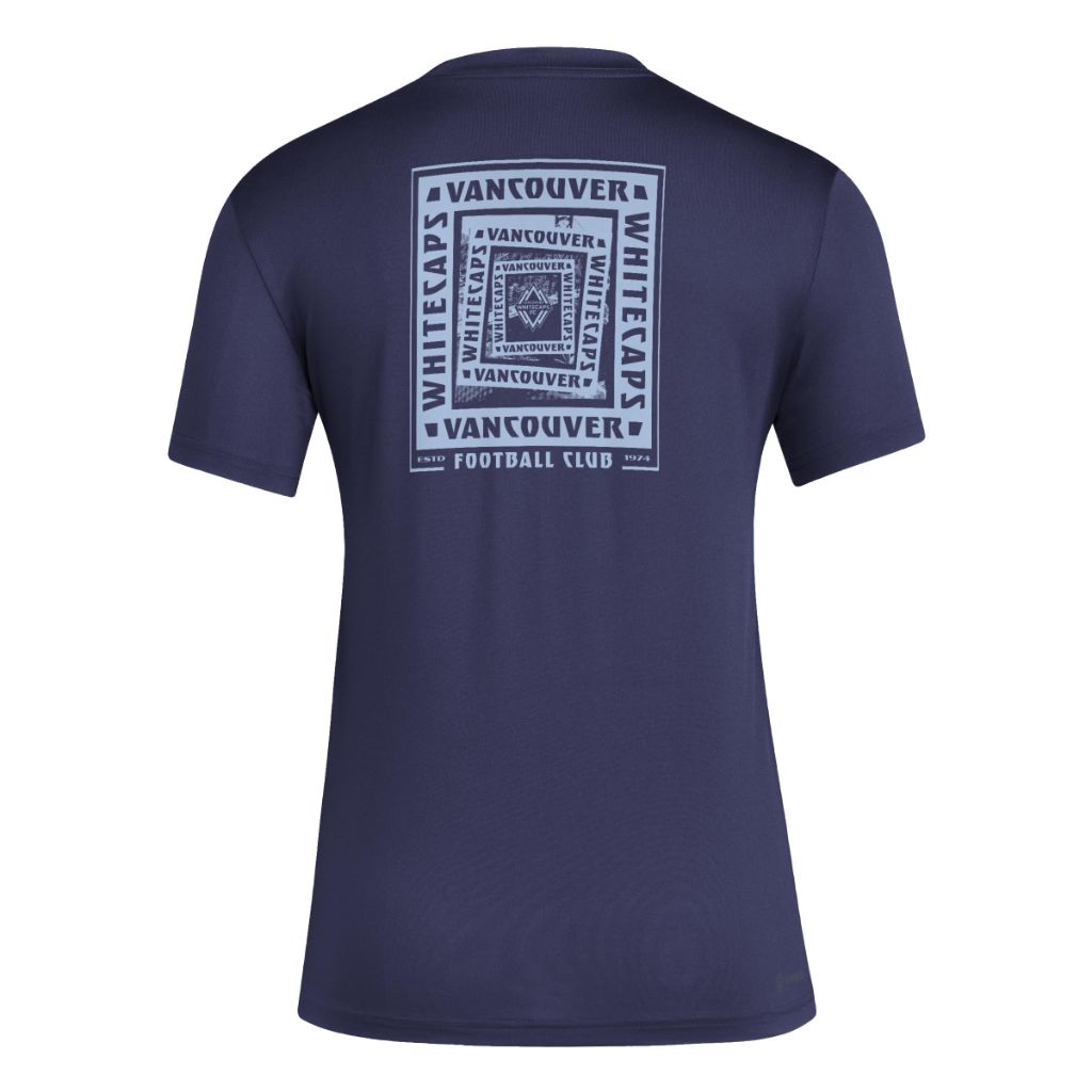 adidas Women's MLS Soccer Pre-Game Short Sleeve T-Shirt - Vancouver Whitecaps FC, Navy (Medium)