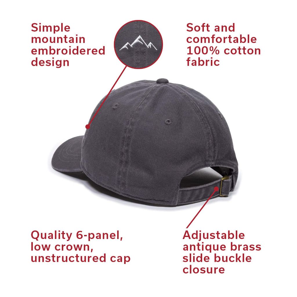 Outdoor Cap Mountain Embroidered Unstructured Baseball Cap for Adults, Charcoal