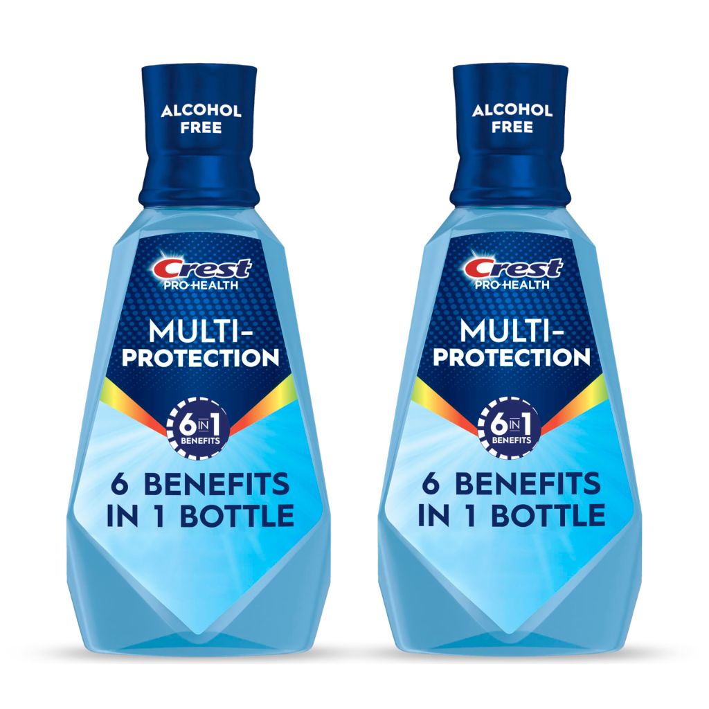 Crest Mouthwash Pro Health Multi-Protection, 6-in-1 Benefits, Clean Mint, 1 L (33.8 fl oz), Pack of 2