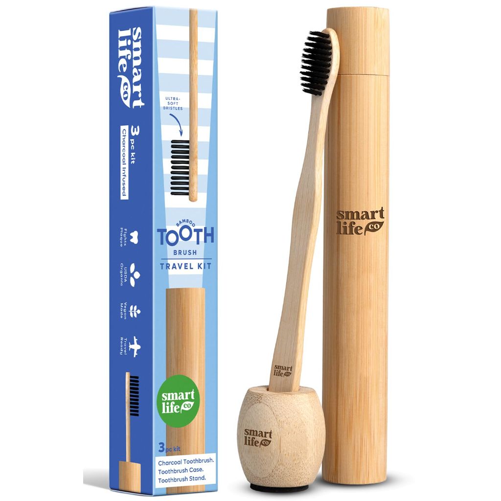 Bamboo Charcoal Toothbrush with Travel Case & Holder Kit