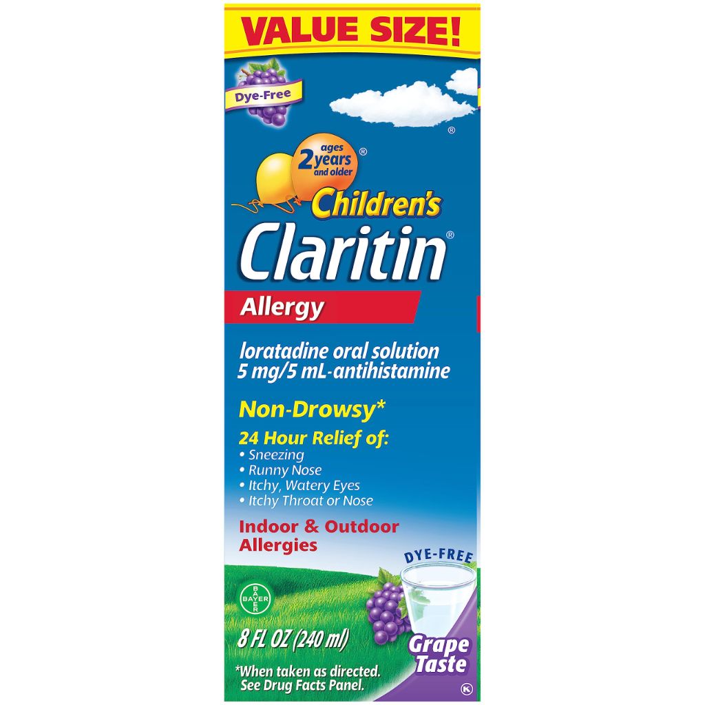 Claritin Children's Allergy Medicine, 24-Hour Non-Drowsy, Grape Flavored, Dye-free, 8 fl oz.