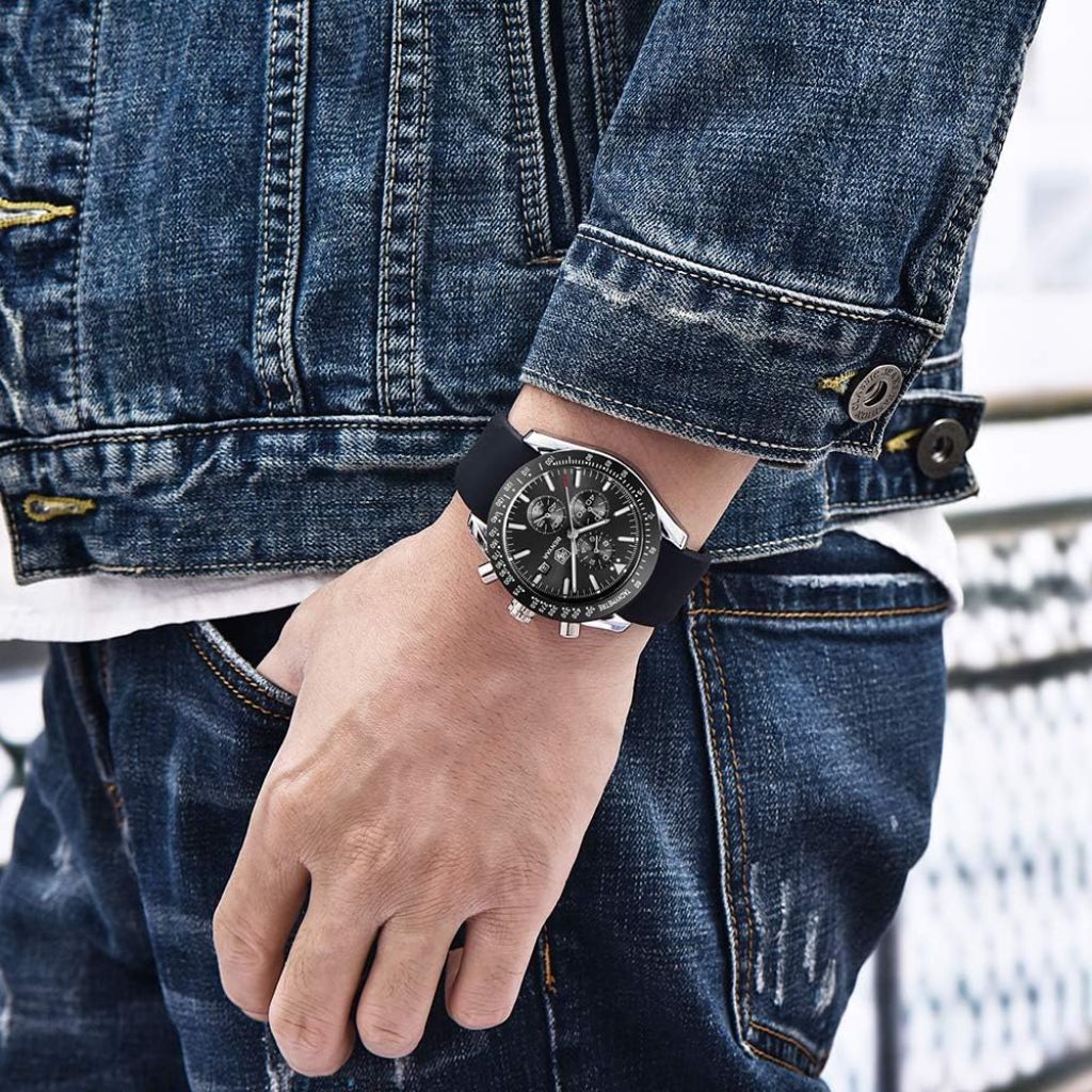 BENYAR Men's Watches Quartz Movement Chronograph Leather Strap