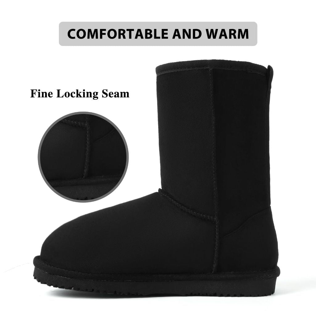 MUSSHOE Women's Waterproof Snow Boots: Winter Mid-Calf Boots with Faux Fur Lining, Black - size 7