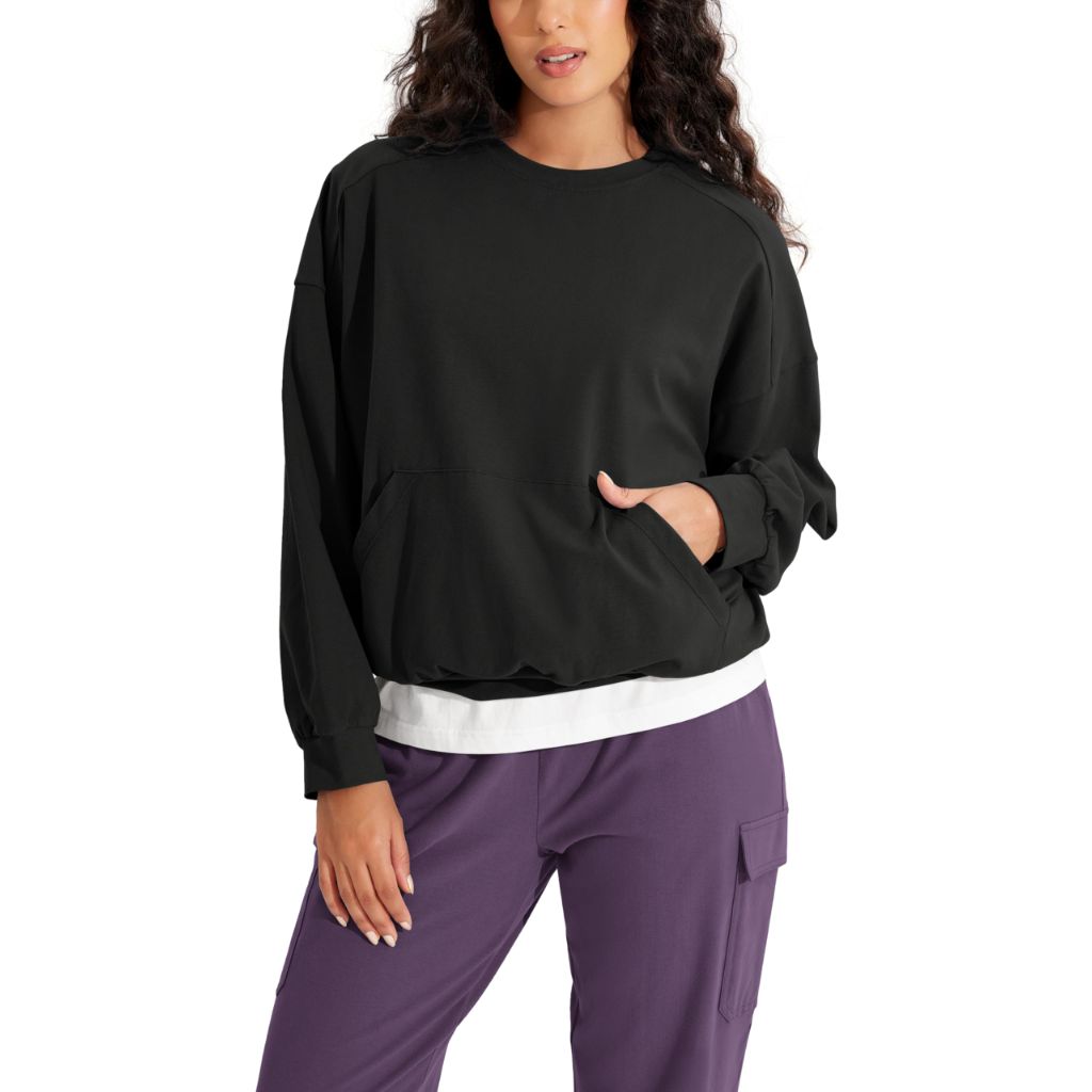 ODODOS Purevibe Cotton Oversized Women's Sweatshirt, Black - size X-Small