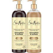 SheaMoisture Strengthen & Restore Shampoo and Conditioner Bundle Jamaican Black Castor Oil 2 Pack to Cleanse & Nourish Dry, Damaged Hair, 24 oz