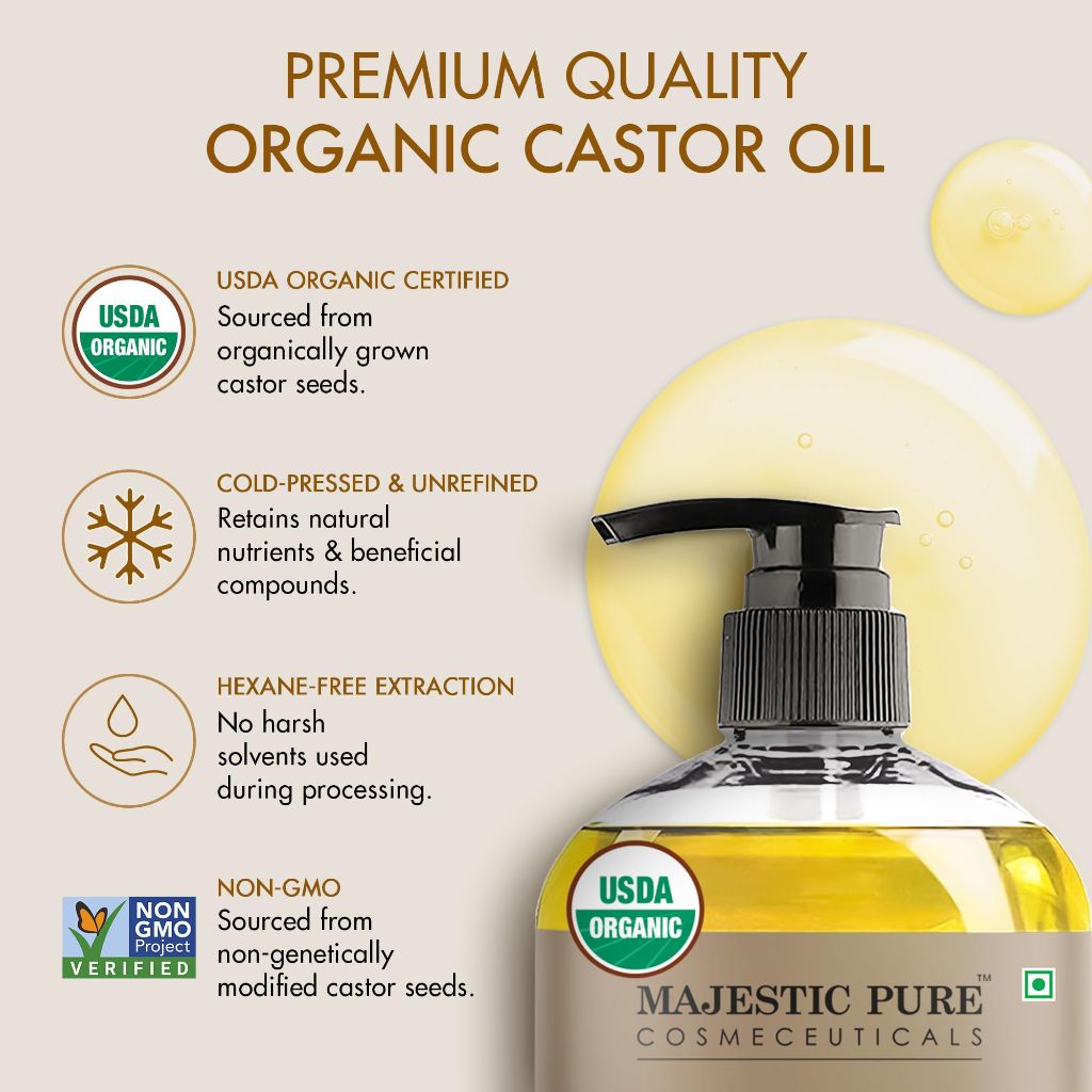 Majestic Pure Oil - USDA Organic Castor Oil 8 Fl Oz