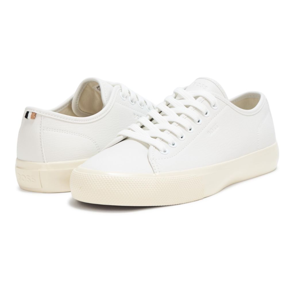 BOSS, Aiden Logo Block Leather Low Top Sneaker, Milk - size 11