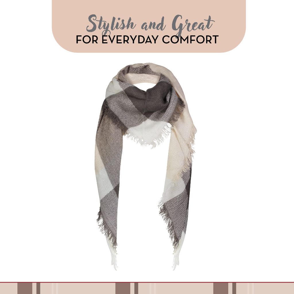 Market & Layne Plaid Blanket Scarf (Ivory Grey White Plaid)