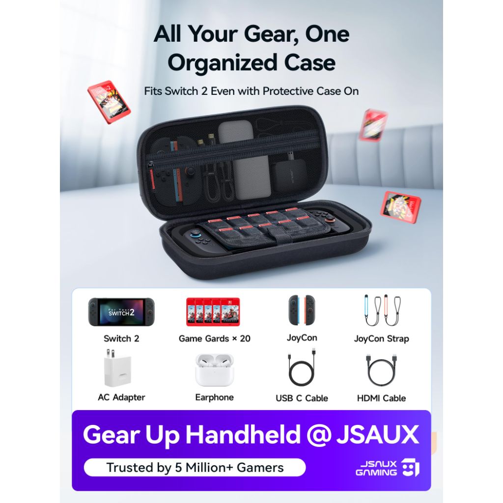 JSAUX Hard Shell Carrying Case for Nintendo Switch 2 – Black