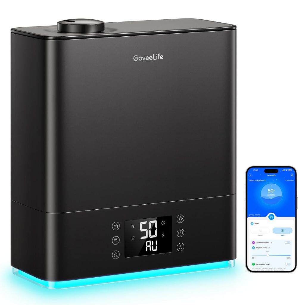 GoveeLife Smart Humidifiers for Bedroom Large Room, Top-Fill Cool Mist 6L- Black