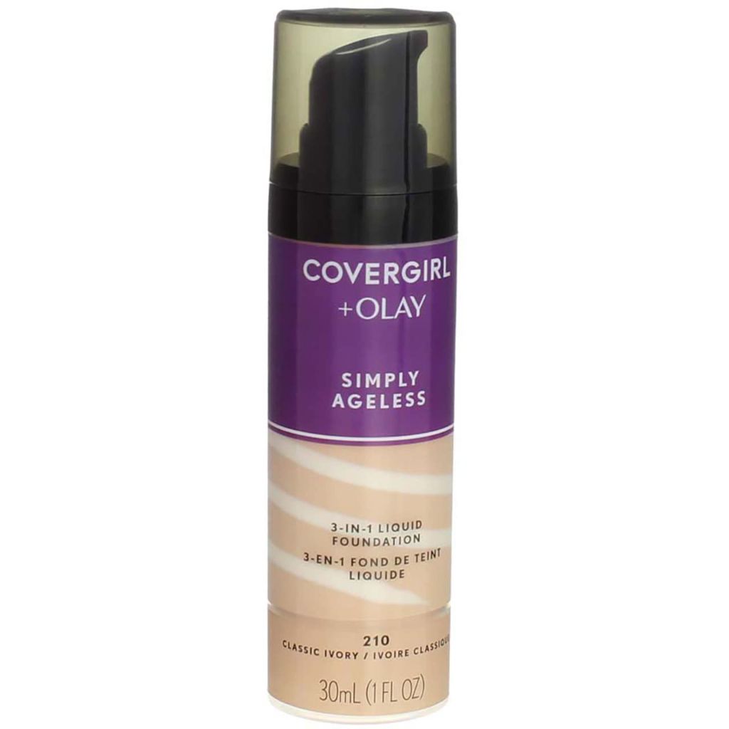 Covergirl + Olay Simply Ageless 3-in-1 Liquid Foundation, 1 oz, Shade 210 Classic Ivory