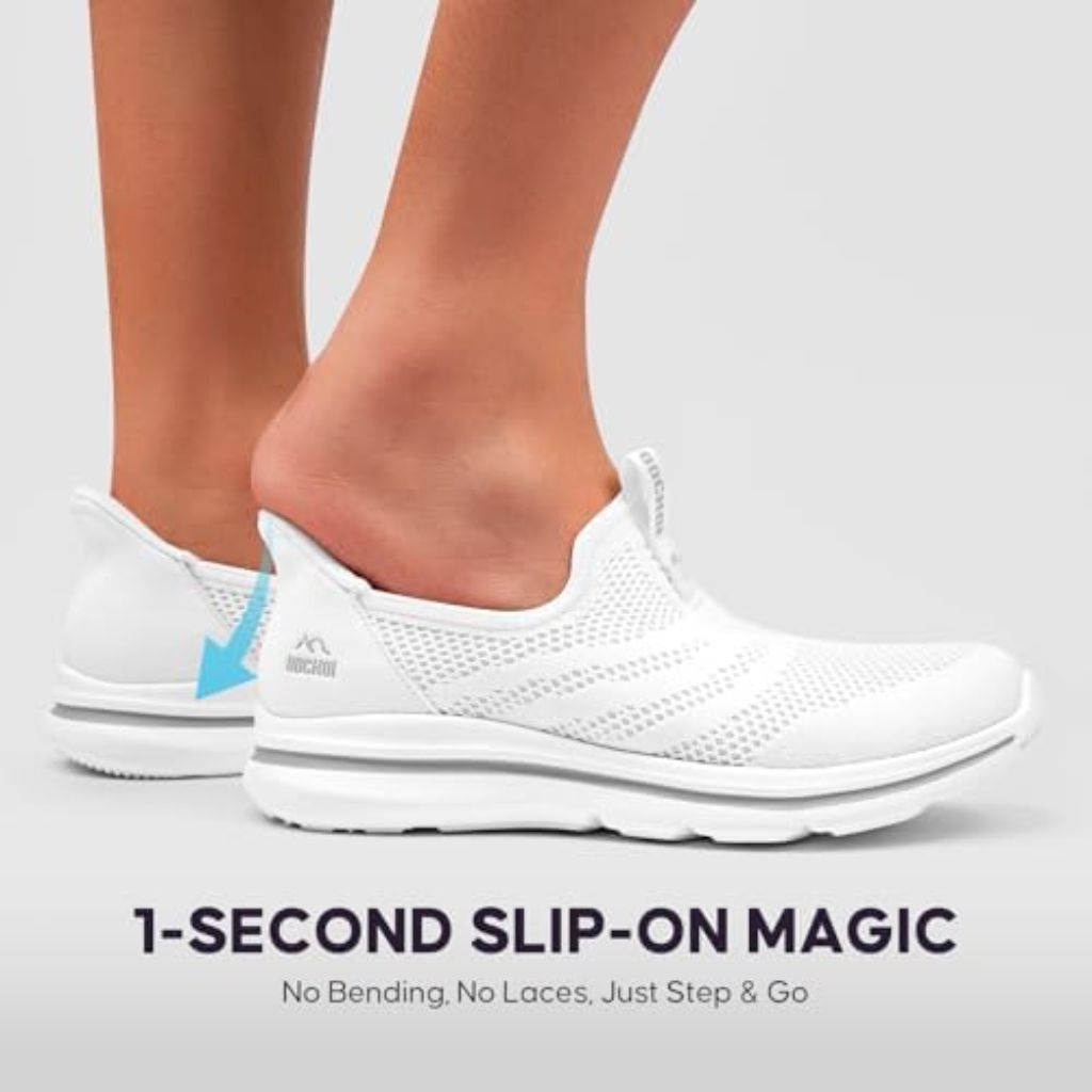 Men's Slip-On Laceless Walking Shoes - White, Size 10