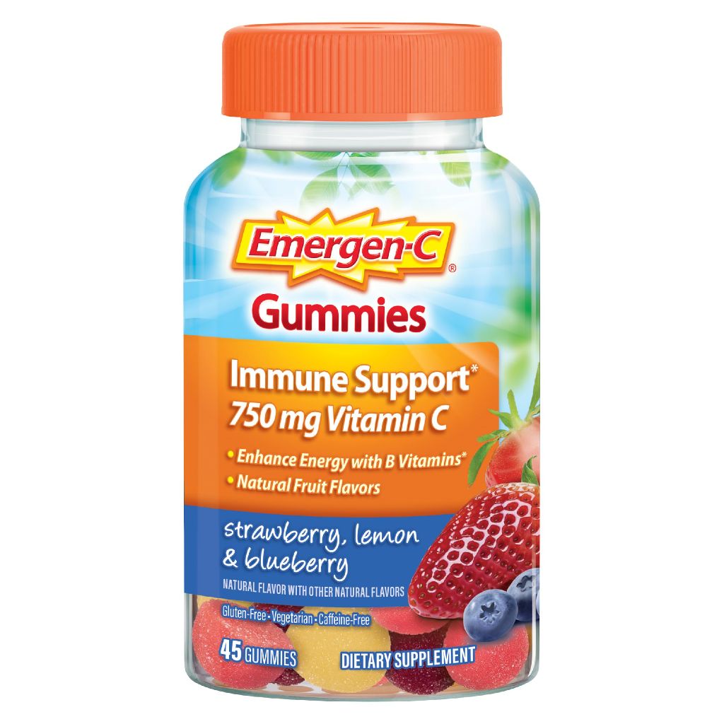 Emergen-C 750mg Vitamin C Gummies for Adults, Strawberry, Lemon and Blueberry Flavors - 45ct