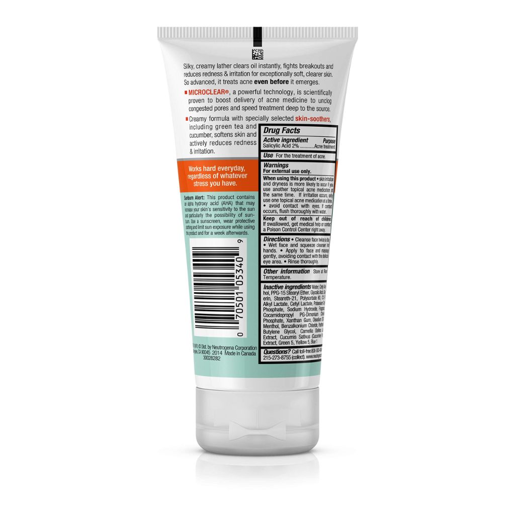 Neutrogena Oil-Free Acne Stress Control Power-Cream Wash - Cucumber, 6oz.