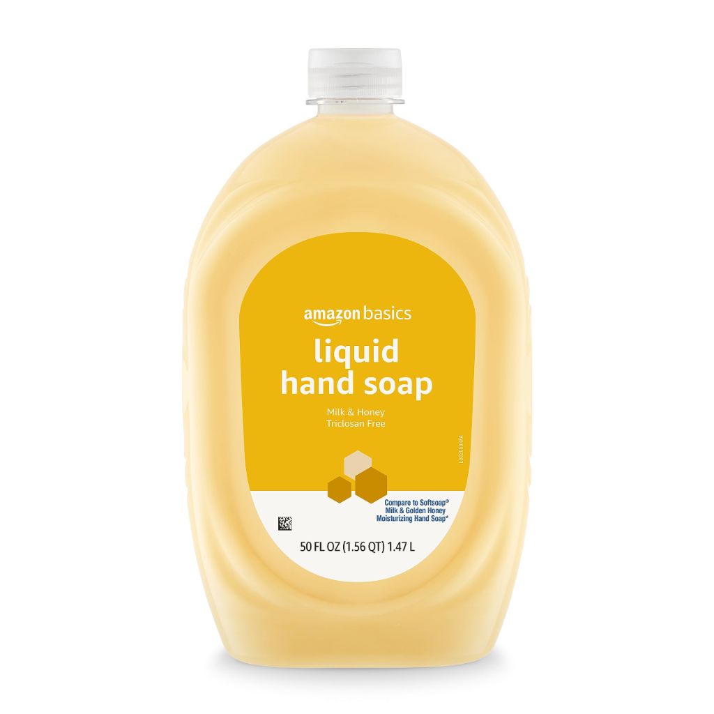 Amazon Basics Liquid Hand Soap Refill, Milk and Honey Scent, Triclosan-Free, pH Balanced, Dermatologist Tested, 50oz