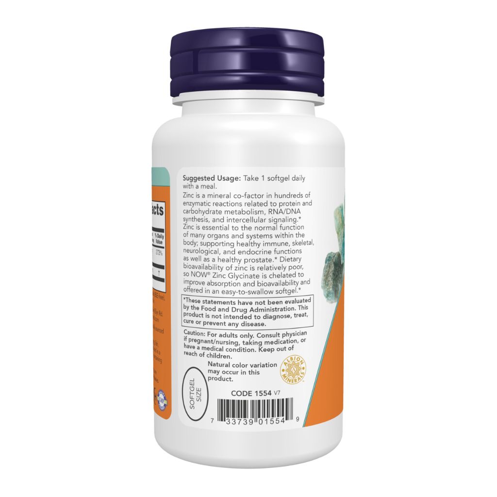 NOW Foods Supplements, Zinc Glycinate with 250 mg Pumpkin Seed Oil | 120 Softgels (Packaging May Vary)