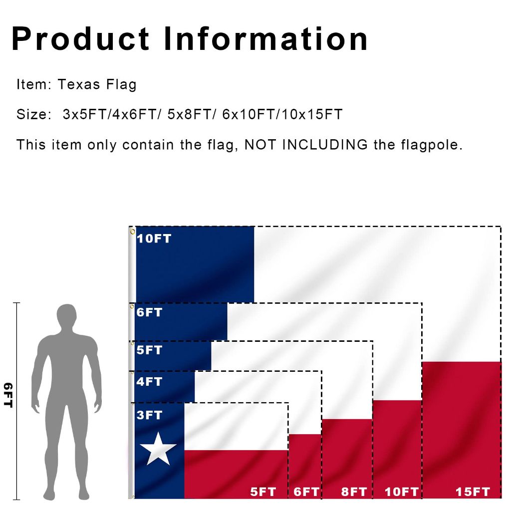 FLAGBURG 3x5 ft Texas State Flag - Heavy Duty Nylon Outdoor Flag with Embroidered Stars