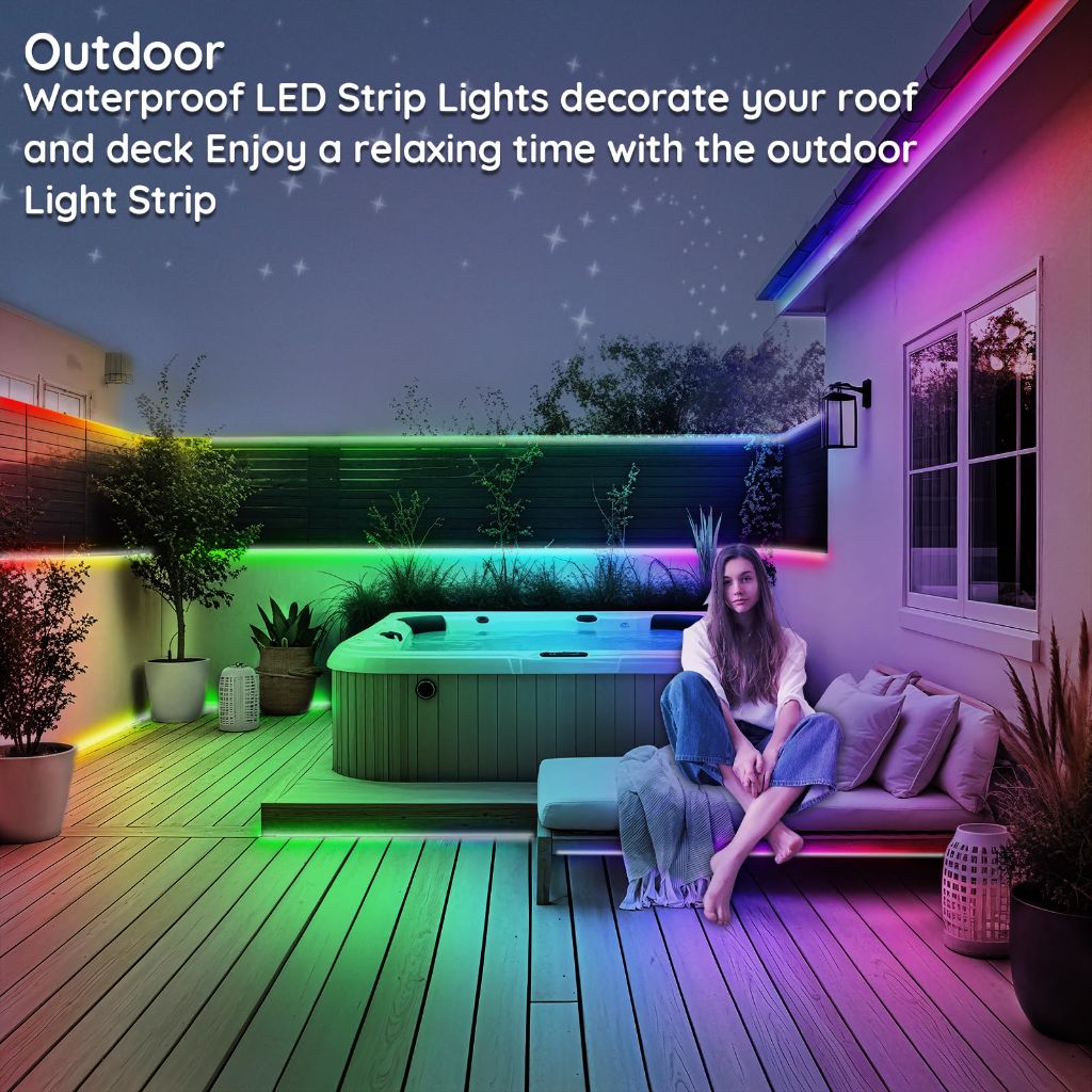 Talkhigh 400ft Outdoor LED Strip Lights Waterproof, IP68 Outside Led Light Strips Waterproof with App and Remote