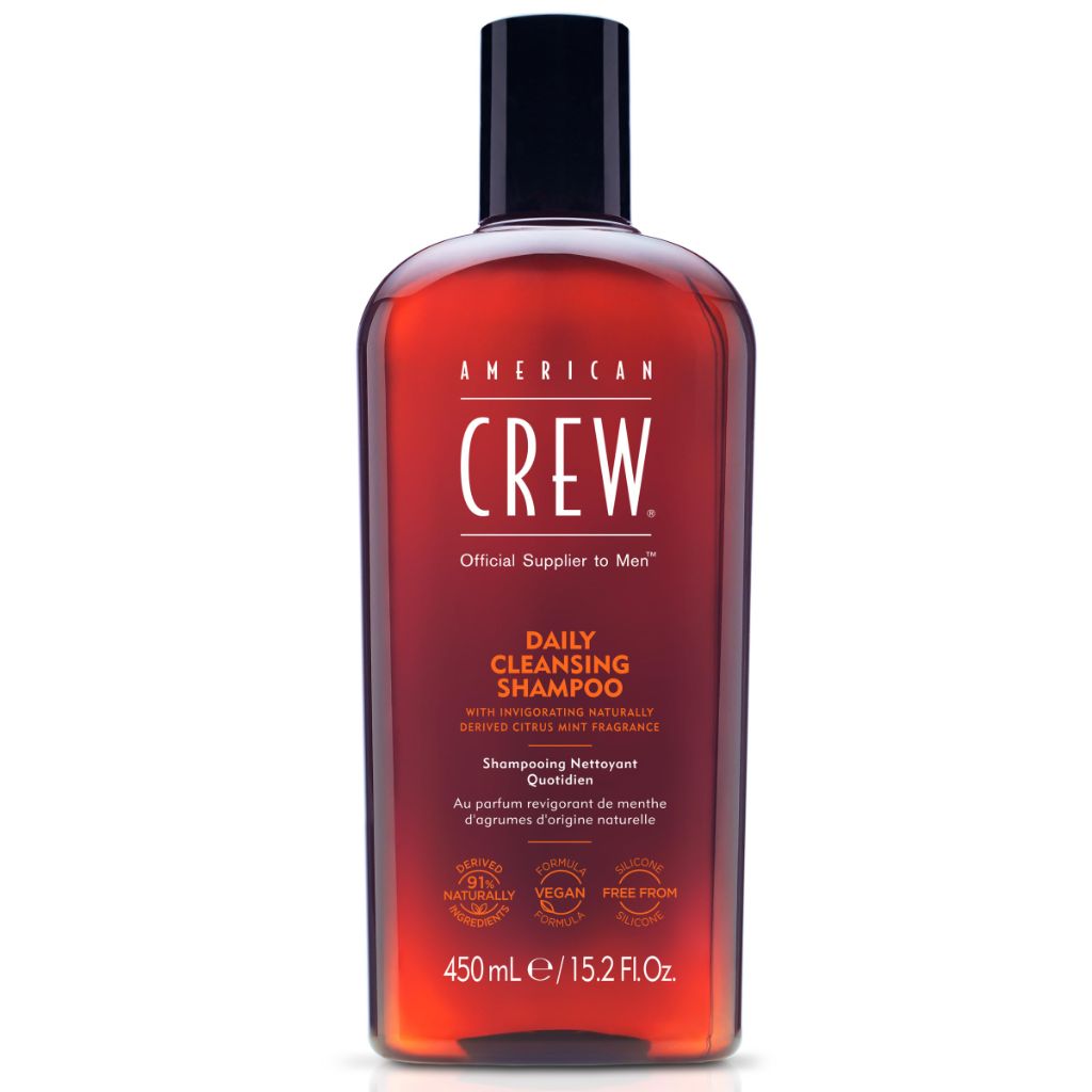 Shampoo for Men by American Crew, Daily Cleanser, Naturally Derived, Vegan Formula, Citrus Mint Fragrance, 15.2 Fl Oz