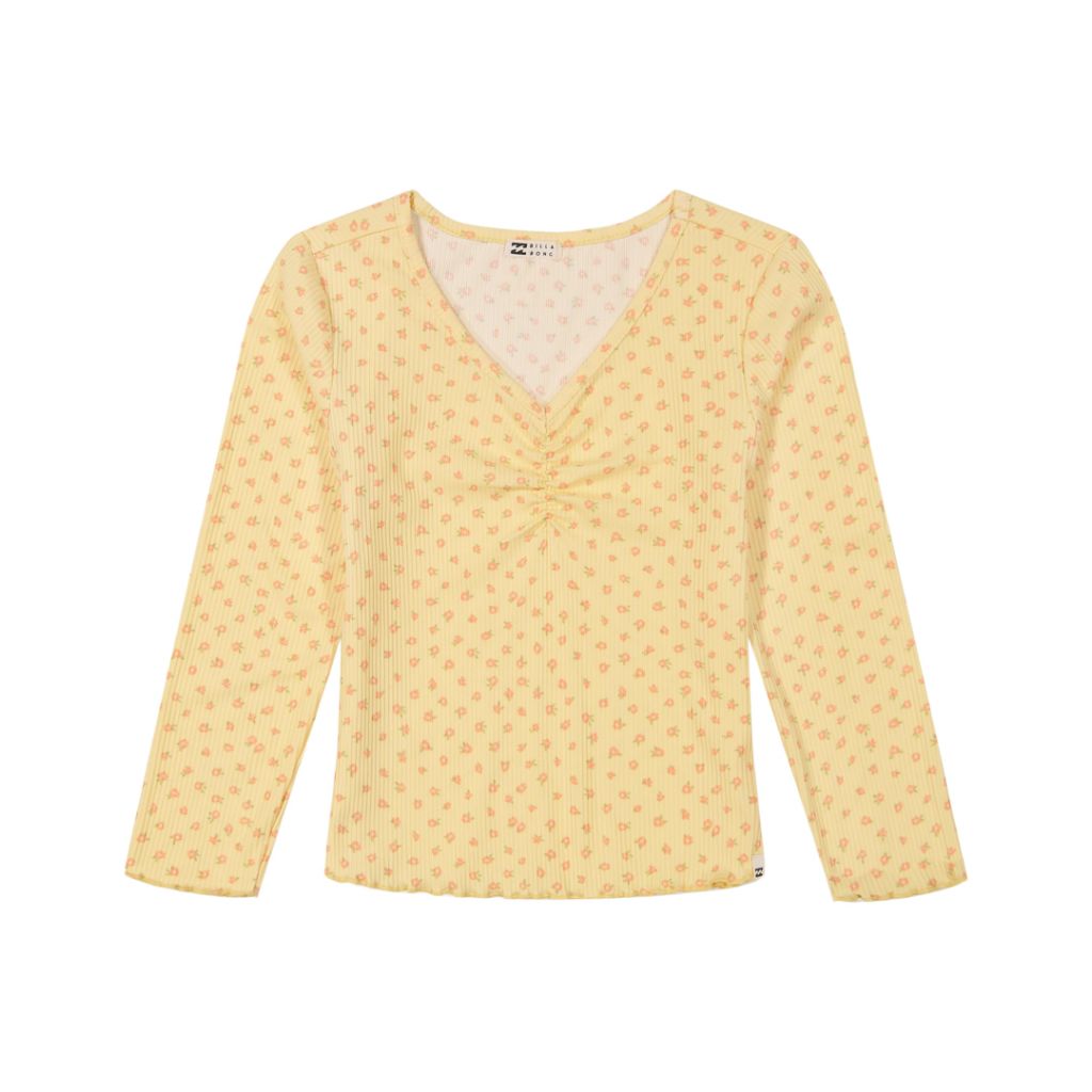 Billabong Girls' Long Sleeve Snug Fit Ribbed Top, Buttermilk, XS