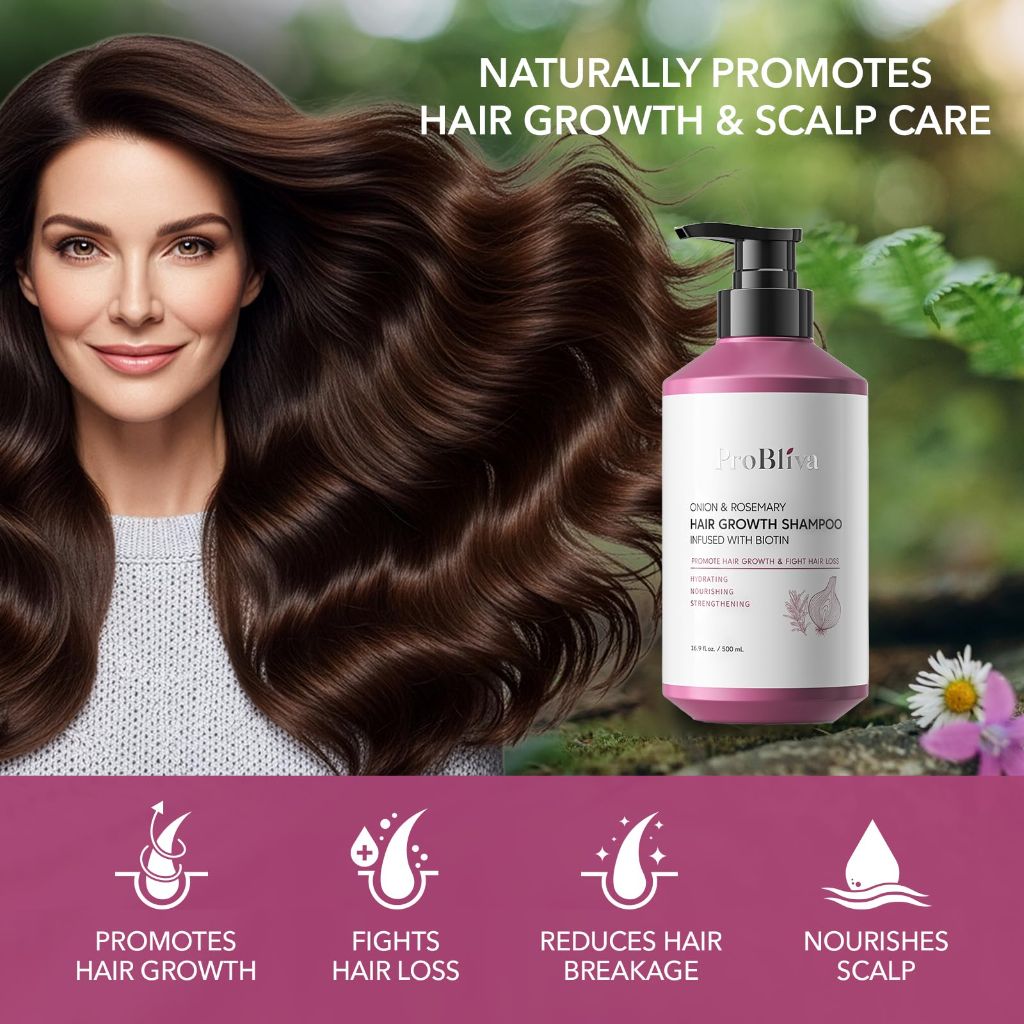 Onion & Rosemary Hair Growth Shampoo: Biotin Infused Shampoo for Hair Loss and Thinning Hair - 16.9 Fl Oz