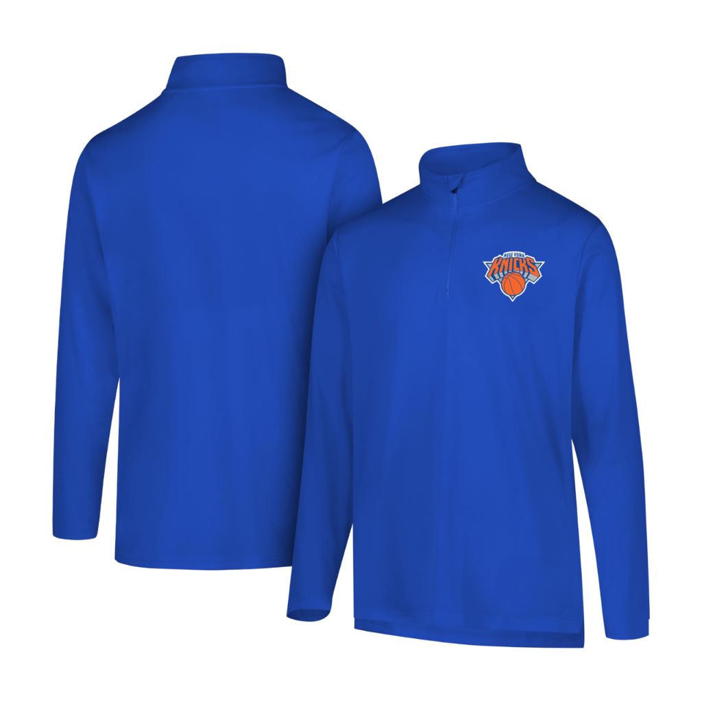Ultra Game Men's NBA Official Super Soft Quarter Zip Long Sleeve T-Shirt, New York Knicks, Large