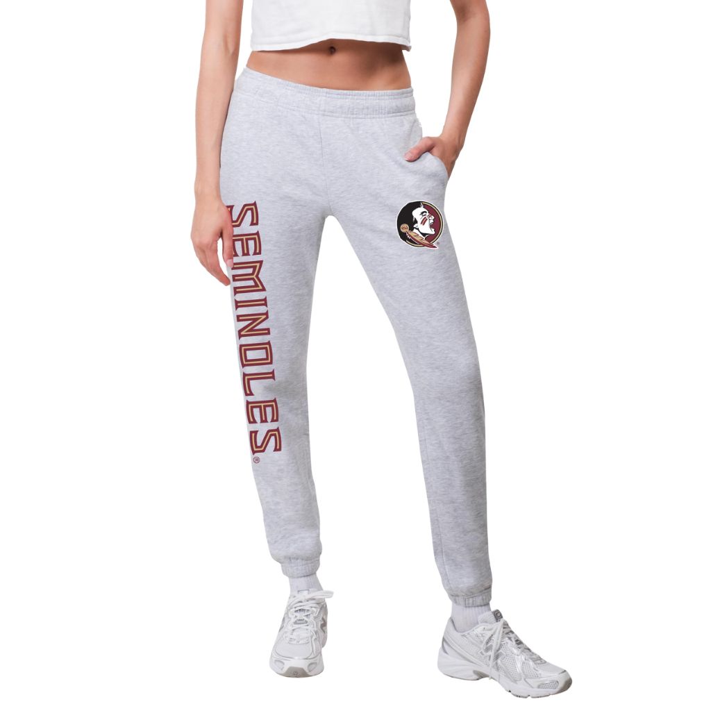 Ultra Game NCAA Official Women's Jogger Pants Active Logo Fleece Sweatpants, Florida State University, Heather Gray, X-Large