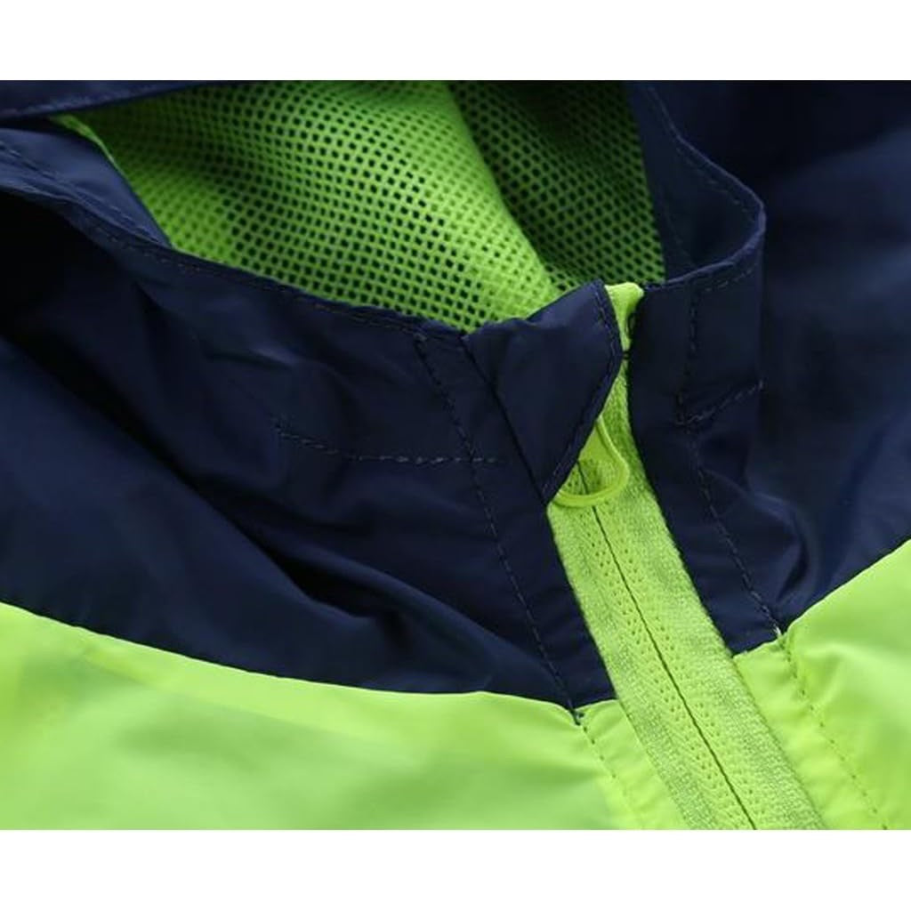 M2C Boy Hooded Lightweight Water Resistant Jacket, Green/Blue - Size M (7-8)